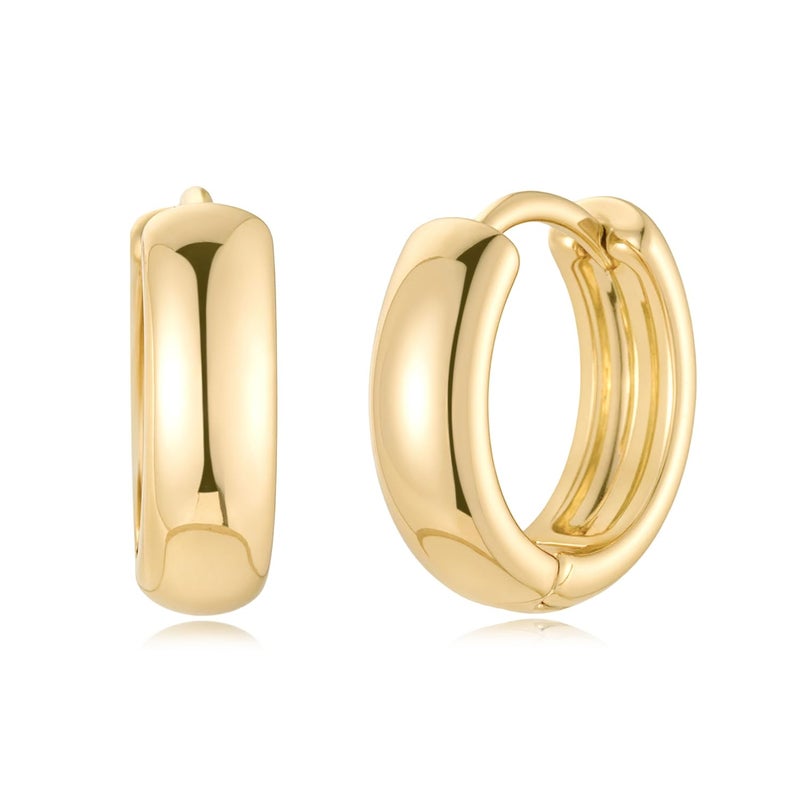 MYEARS Women Plain Band Earrings Gold Huggie Hoop 14K Small Simple Hypoallergenic Everyday Jewelry - Image 1